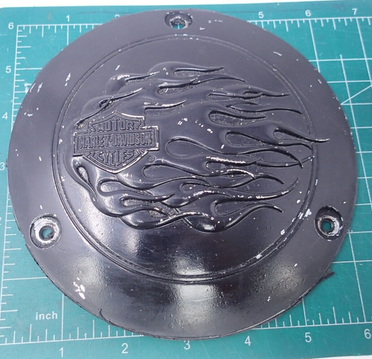 Black matte Timer Cover Flames Harley Davidson Twin Cam Derby Scratches