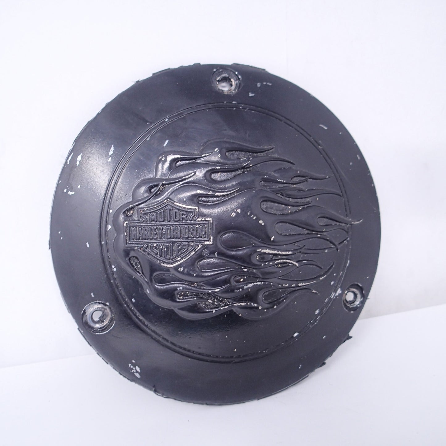 Black matte Timer Cover Flames Harley Davidson Twin Cam Derby Scratches