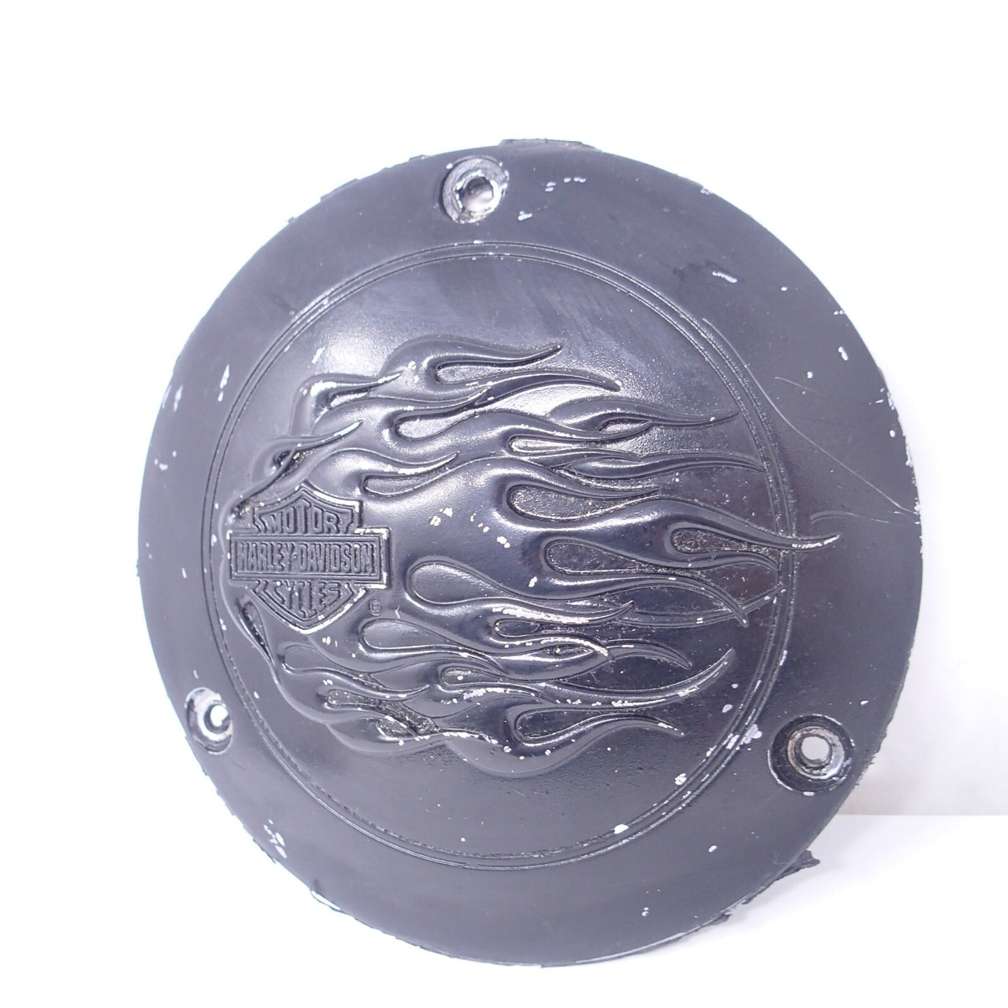 Black matte Timer Cover Flames Harley Davidson Twin Cam Derby Scratches