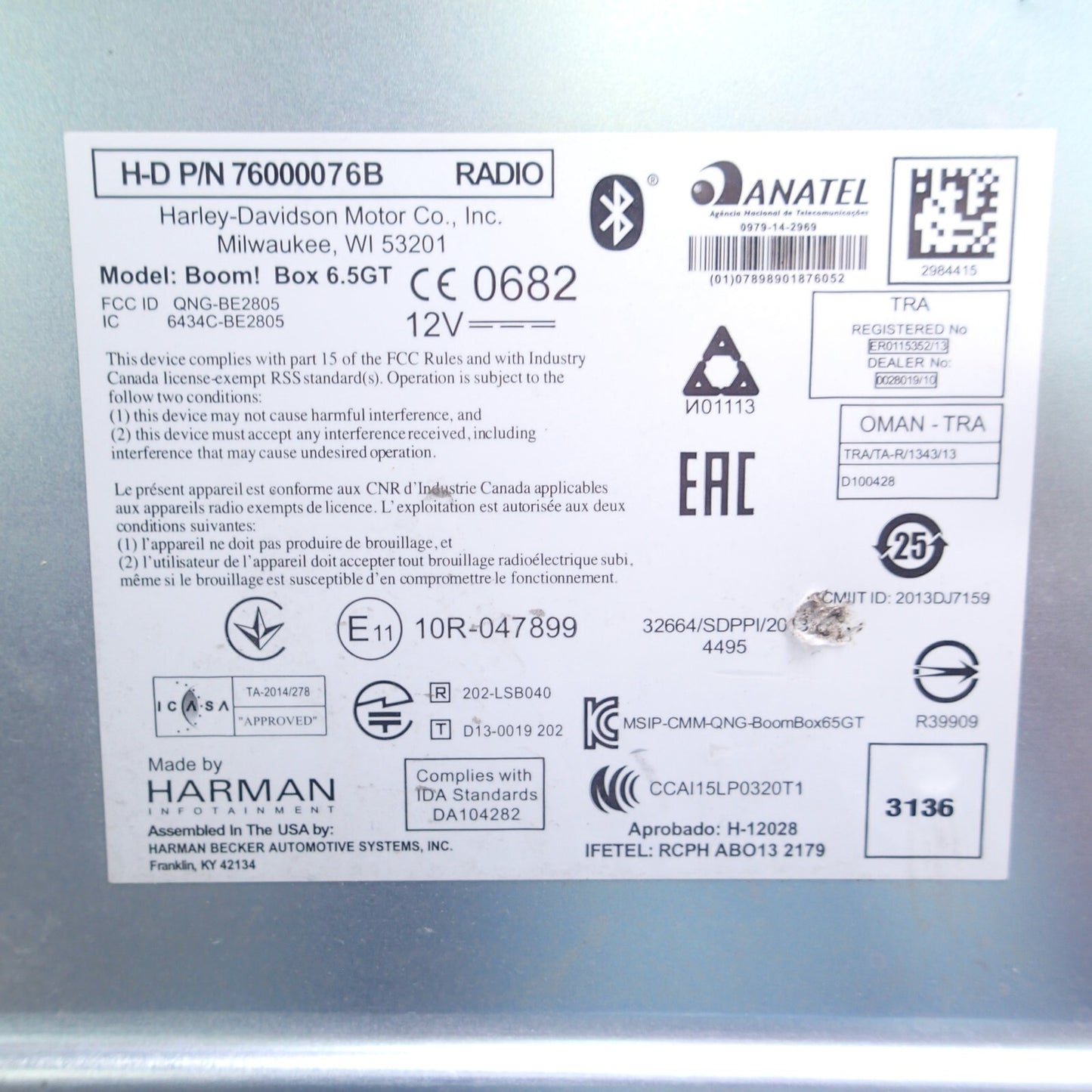 Harley OEM 2014-2018 Touring Boom! Box 6.5 GT Radio 76000076B Touchscreen WORKS