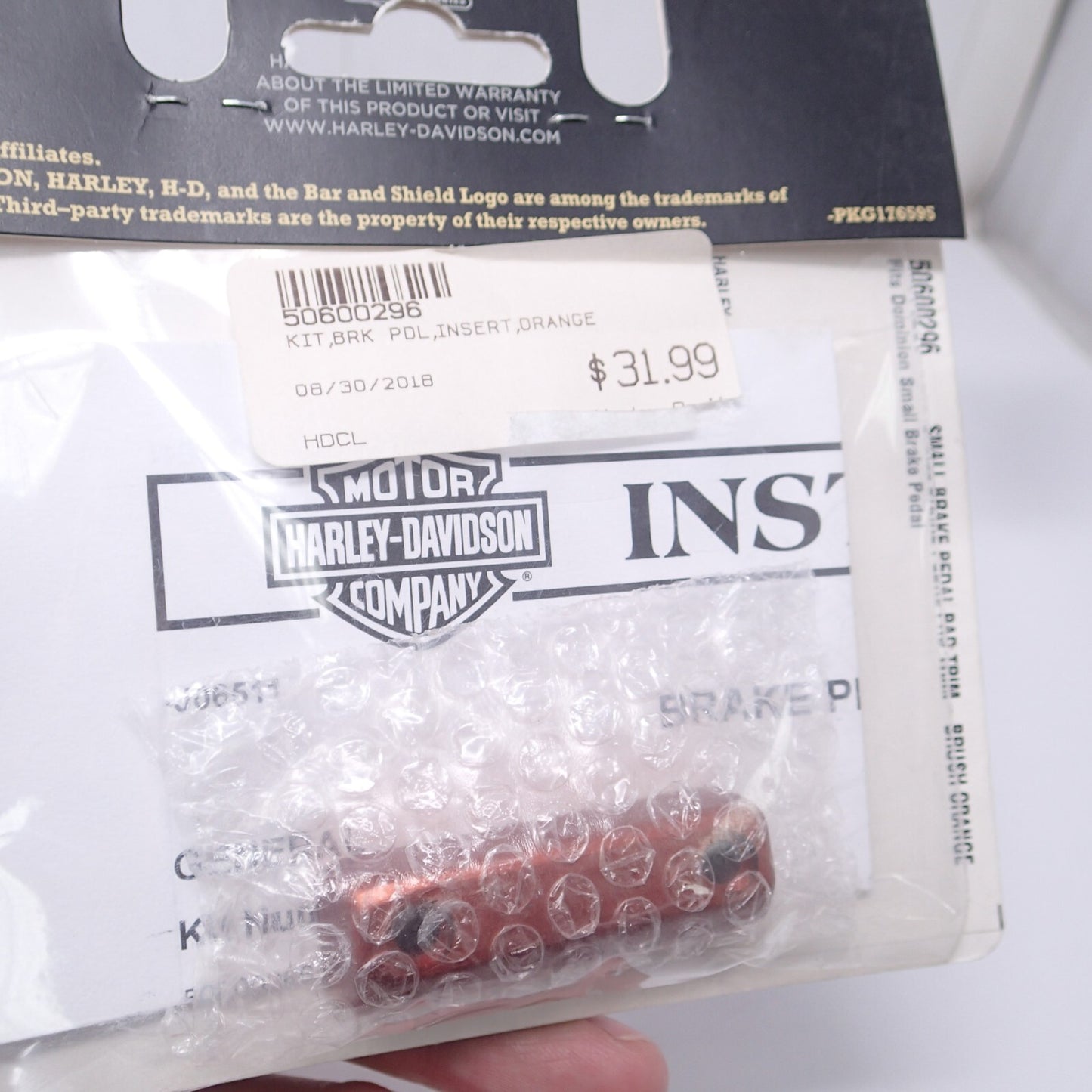 Harley Davidson Small Brake Pedal Trim Piece-Brushed Orange-New-50600296