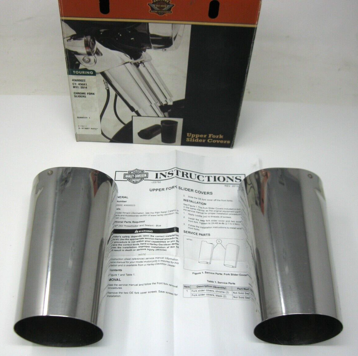 Harley-Davidson OEM 2014 & Later Touring Chrome Fork Tube Slider Set 45600022