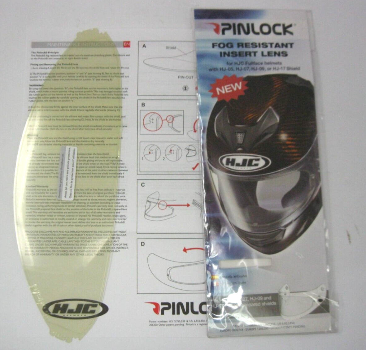 Pinlock Fog Resistant Insert Lens for HJC Helmets with HJ-05, 07, 09, 17 Shields