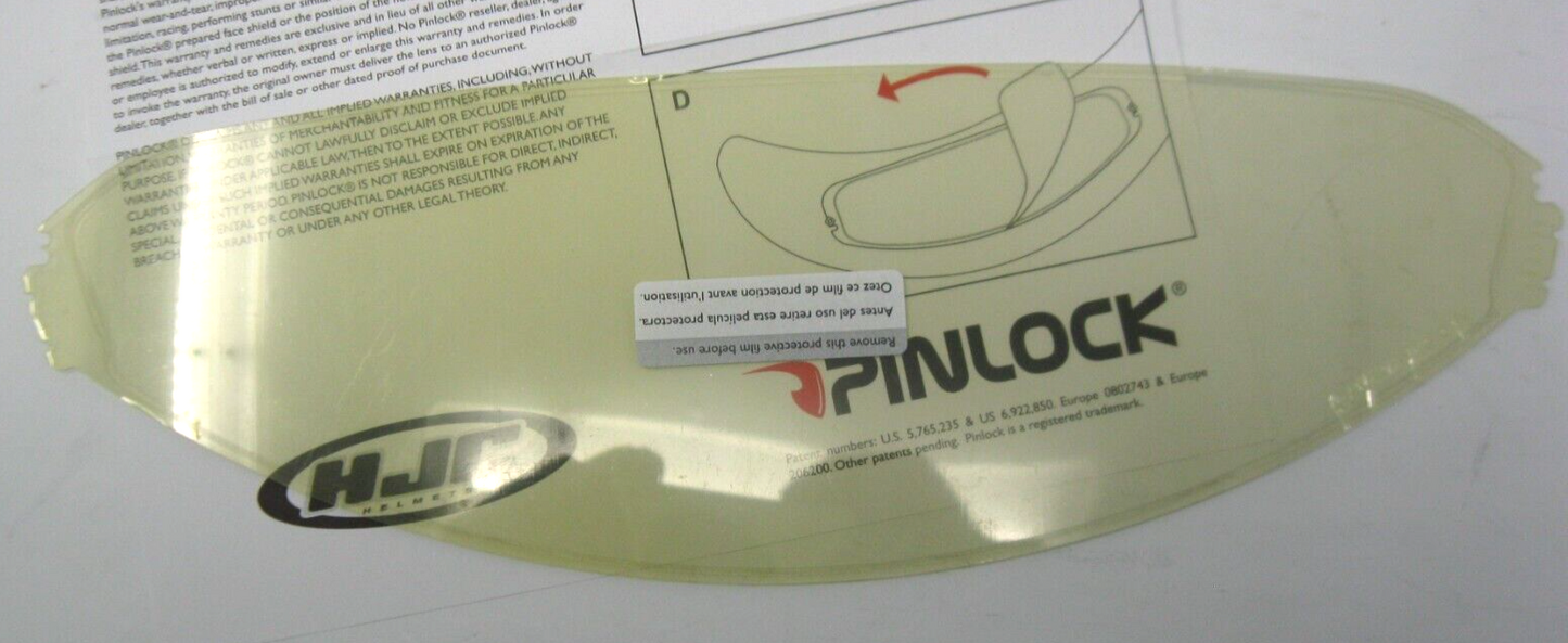 Pinlock Fog Resistant Insert Lens for HJC Helmets with HJ-05, 07, 09, 17 Shields