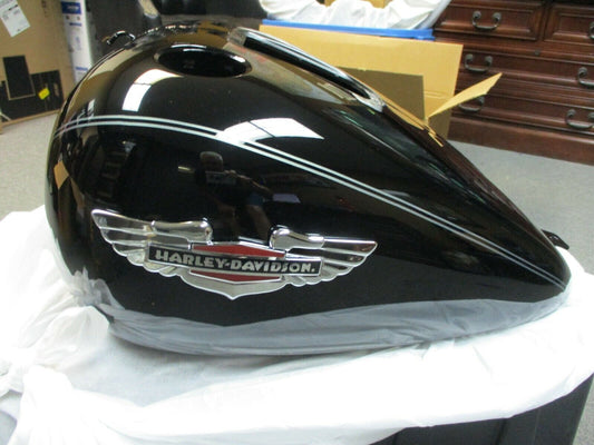 Harley Davidson OEM FLSTN Fuel Tank Vivid Black With Silver Stripes 62292-08BHY