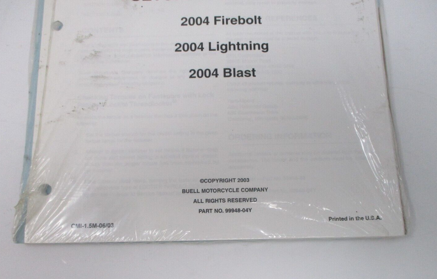 Buell Predelivery and Setup Instructions 2004