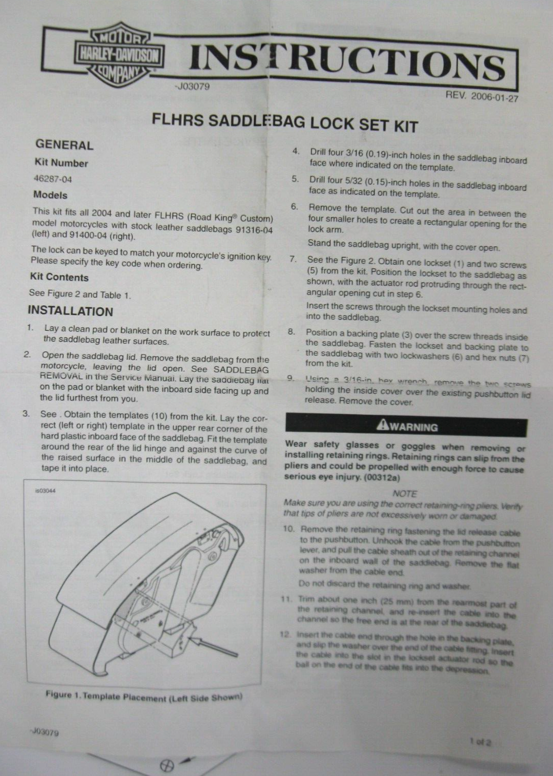 Harley-Davidson OEM 04 & Later FLHRS/I Saddlebag Lock Set 46287-04