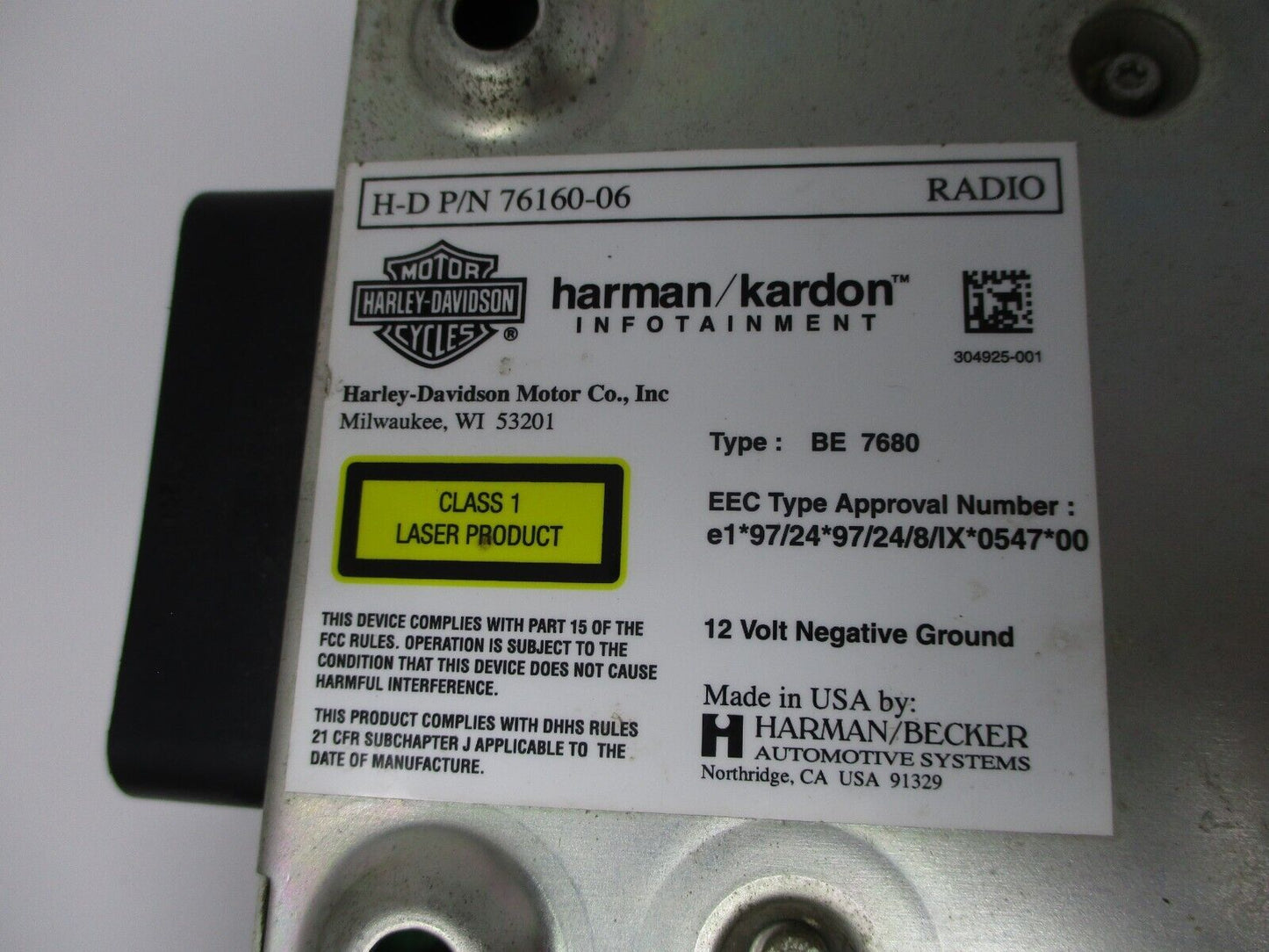 Harley Harman Kardon Radio CD 76160-06 Untested