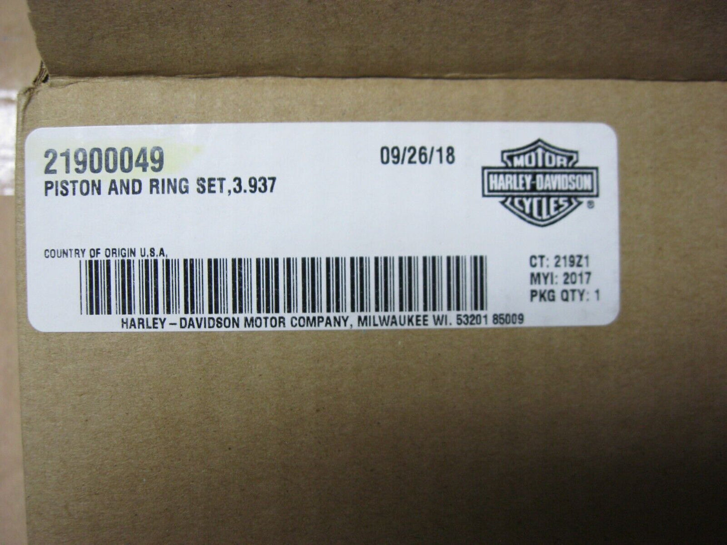 Harley Davidson OEM Piston STD. c/w Rings & Wrist Pin - 21900049