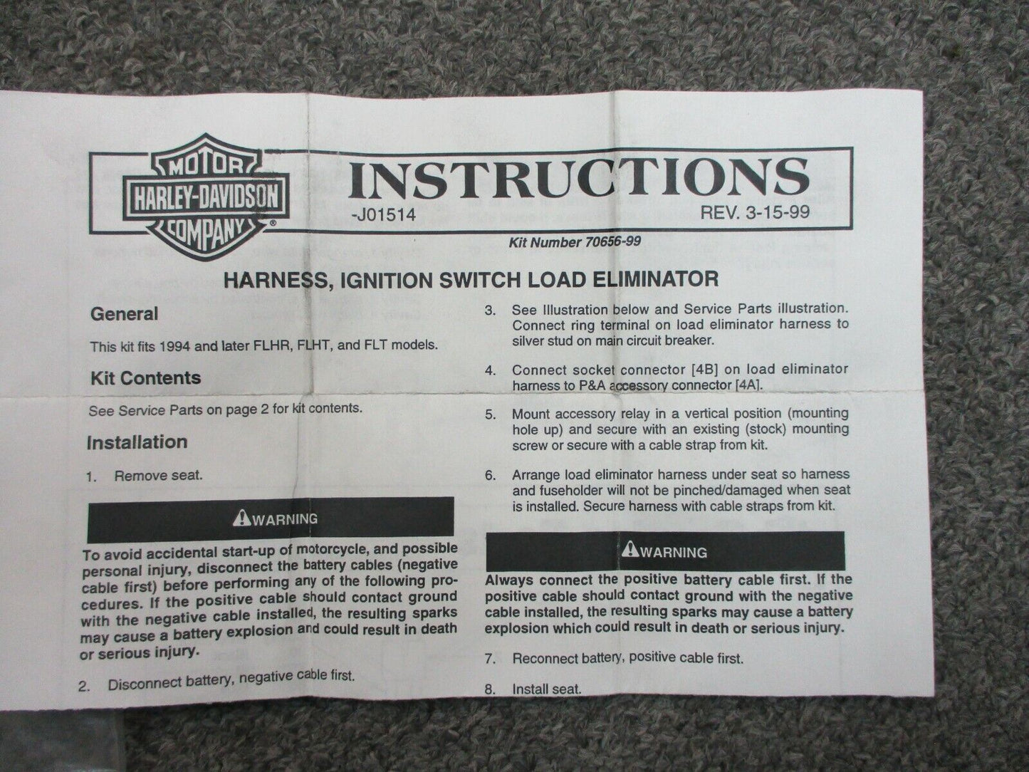 Harley Davidson OEM Ignition Switch load Eliminator FLHR, FLHT, FLT     70656-99