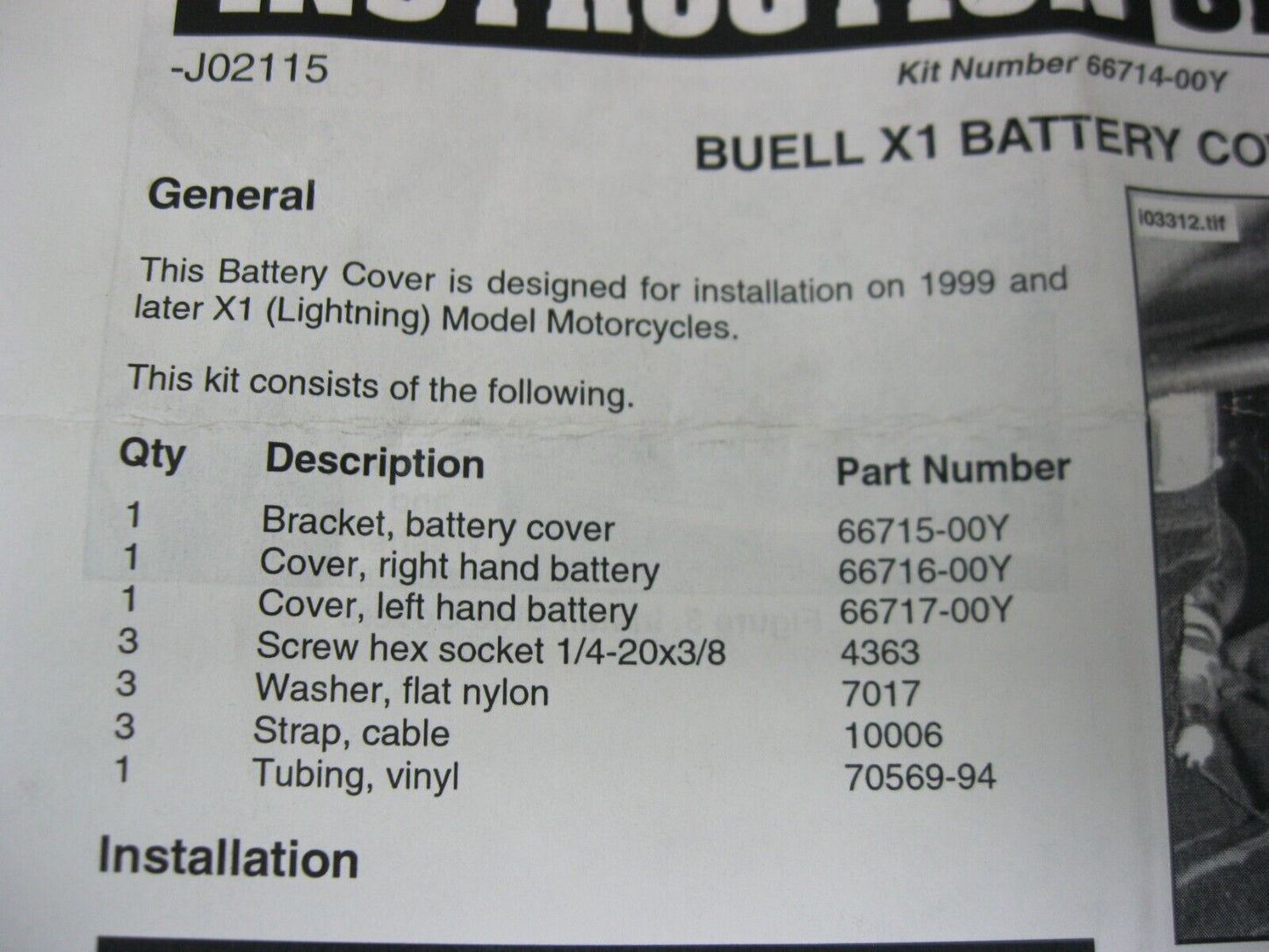 Buell OEM 99 & Later X1 Battery Cover 66714-00Y