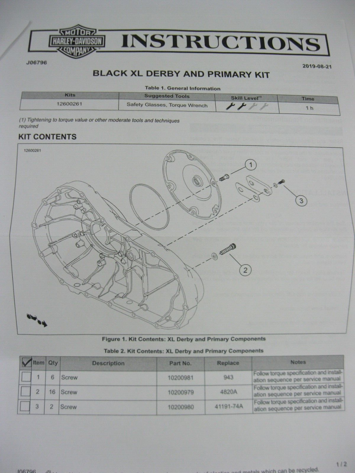 Harley-Davidson Derby and Primary Cover Hardware Kit 12600261