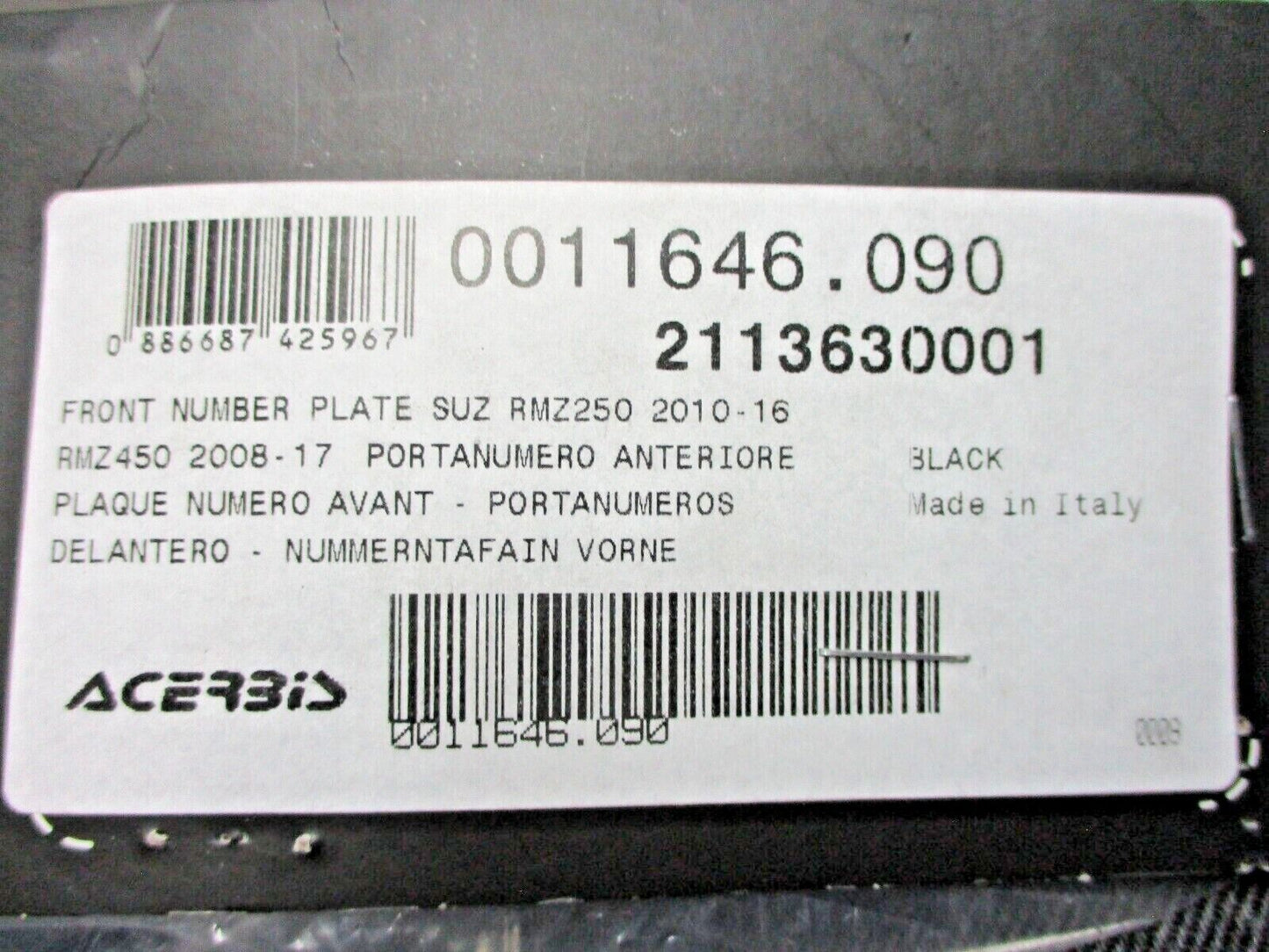 Acerbis Front Number Plate 08-17 RMZ450 10-16 RMZ250 2113630001
