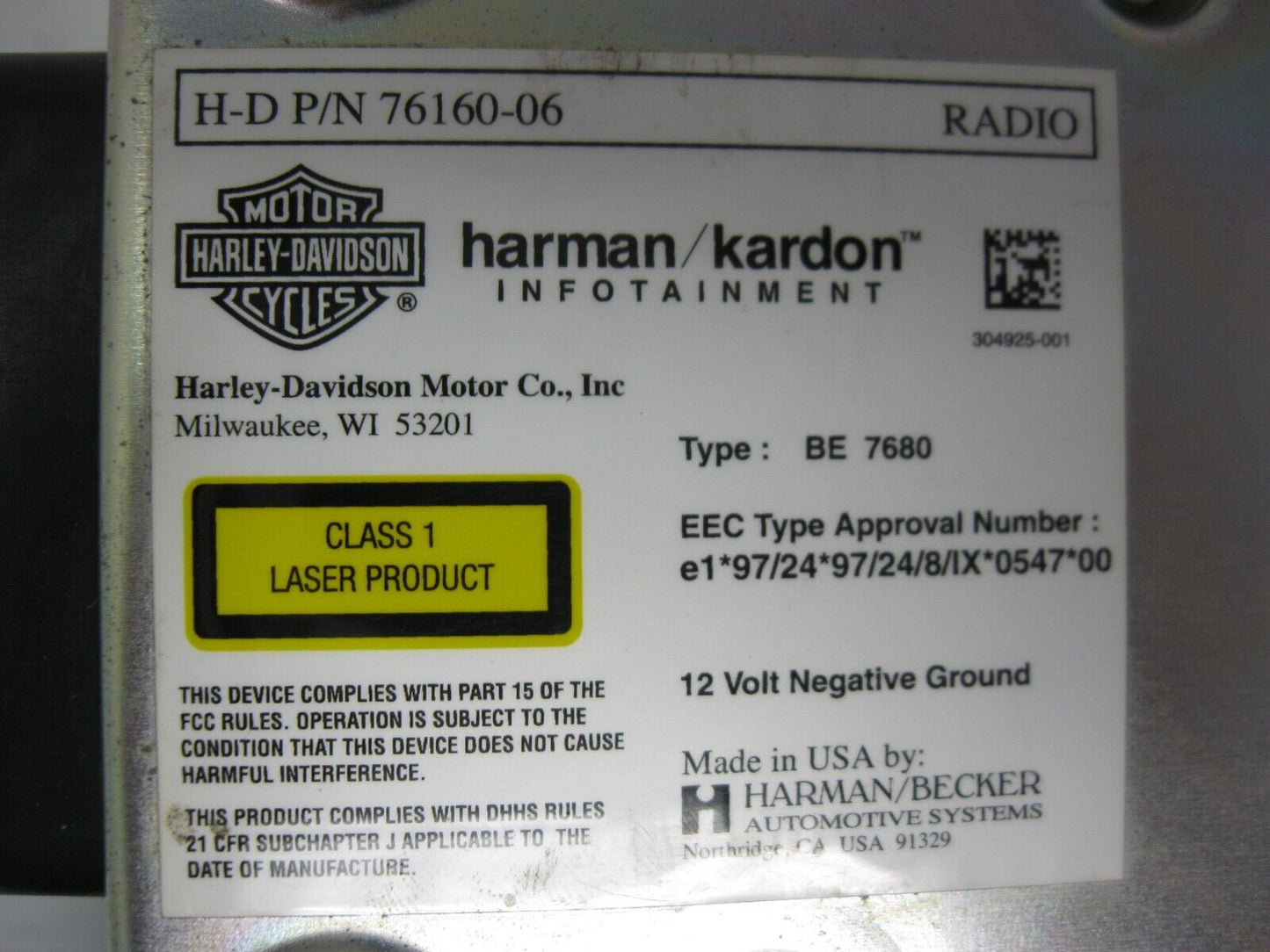 Harley-Davidson OEM 06-13 FLH/FLT Harman Kardon CD/AM/FM/Aux Stereo 76160-06