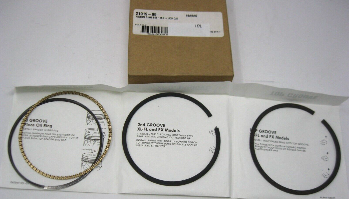 Harley-Davidson OEM Piston Ring Set 1550 +.005 O/S  21919-99