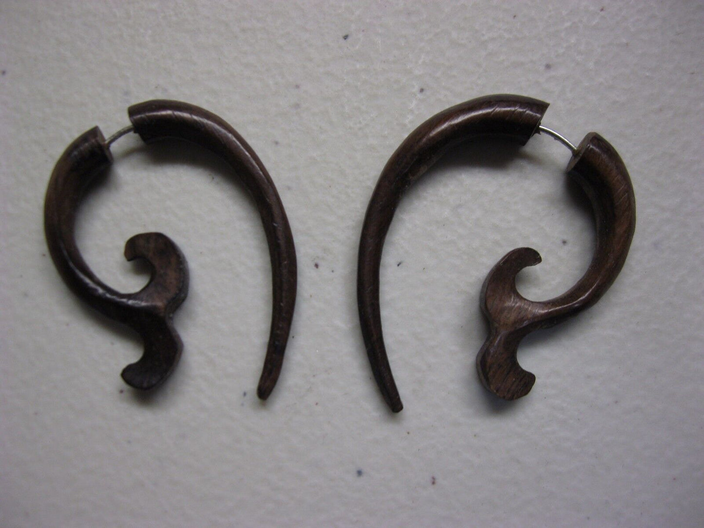 WHALE TAIL BROWN WOODEN FAKE GAUGE TRIBAL EARRINGS