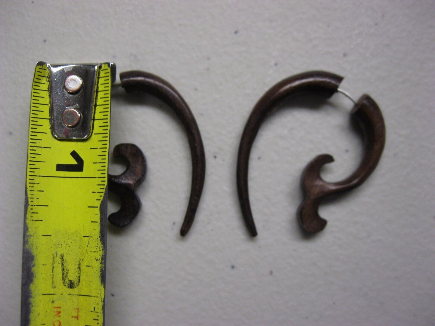 WHALE TAIL BROWN WOODEN FAKE GAUGE TRIBAL EARRINGS