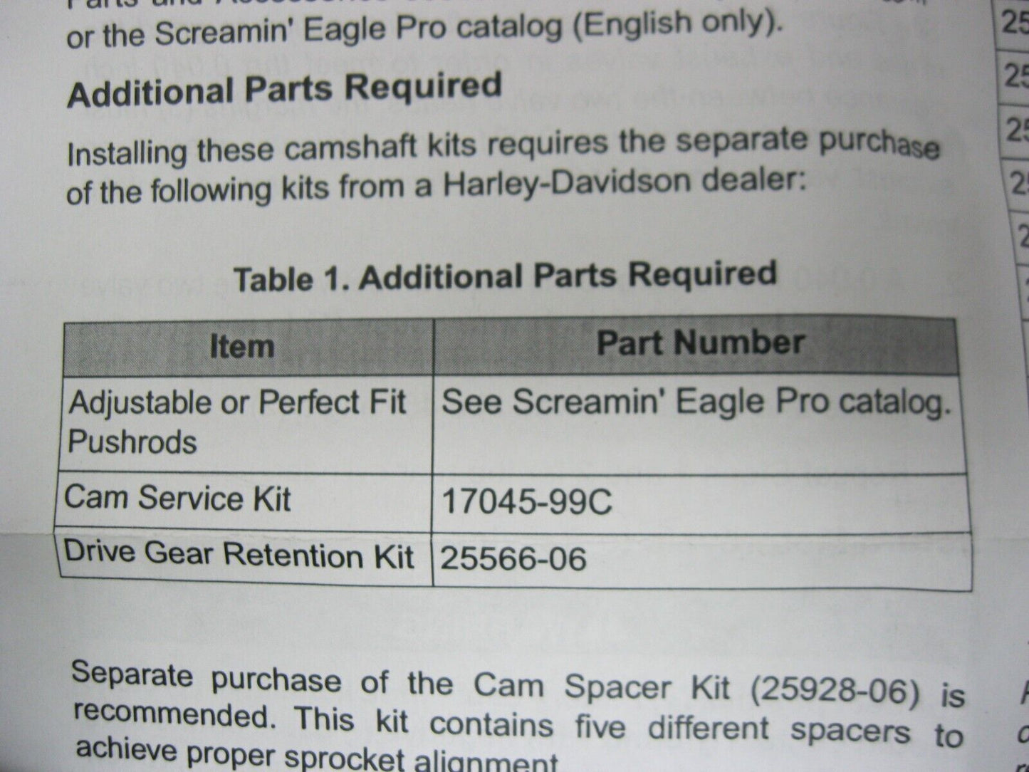 Harley-Davidson OEM Screamin' Eagle Twin Cam SE-254E Performance Cams 25503-10