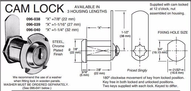 SPAENAUR CAM LOCK MODEL - 096-039