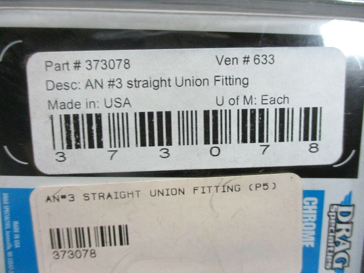 Drag Specialties (2)Chrome Brake Line Fitting AN#3 Straight Union Fitting 373078