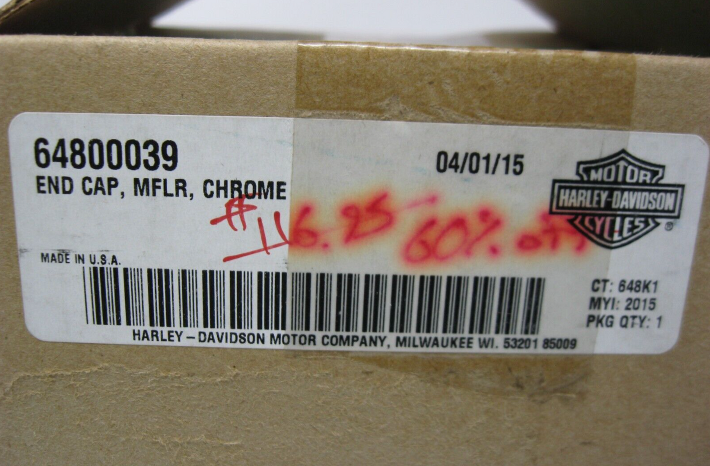 Harley-Davidson '15-'17 Touring FLH Chrome Muffler End Cap 64800039