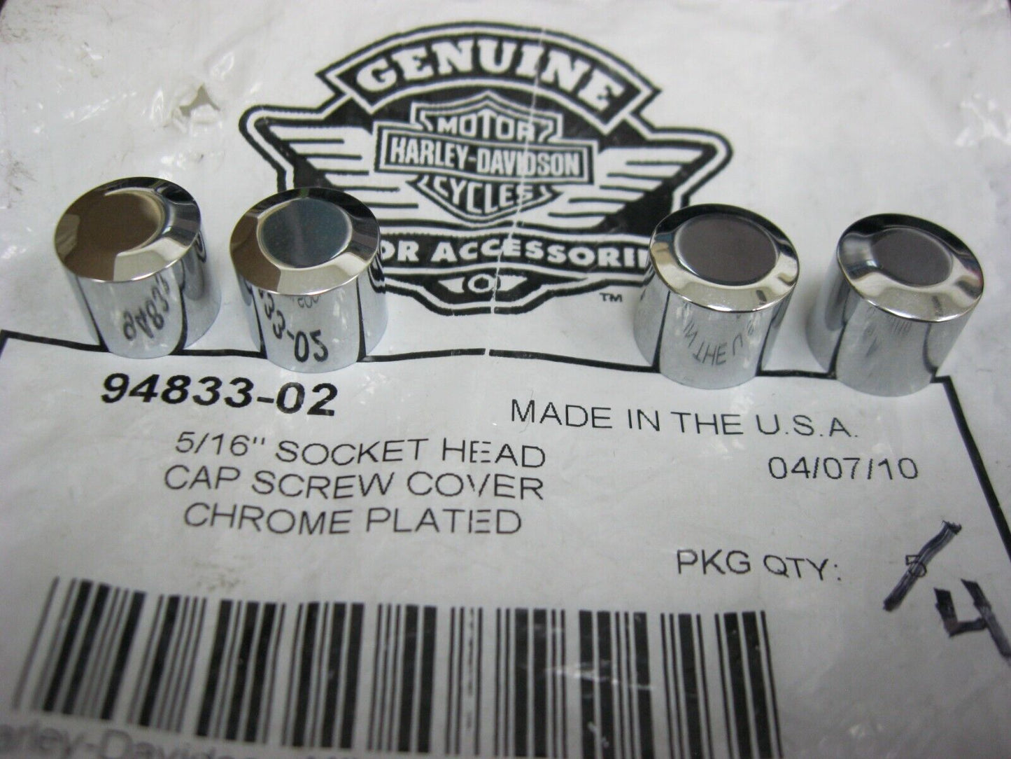 Harley-Davidson OEM 5/16" Chrome Plated Socket Head Screw Covers 4-Pack 94833-02