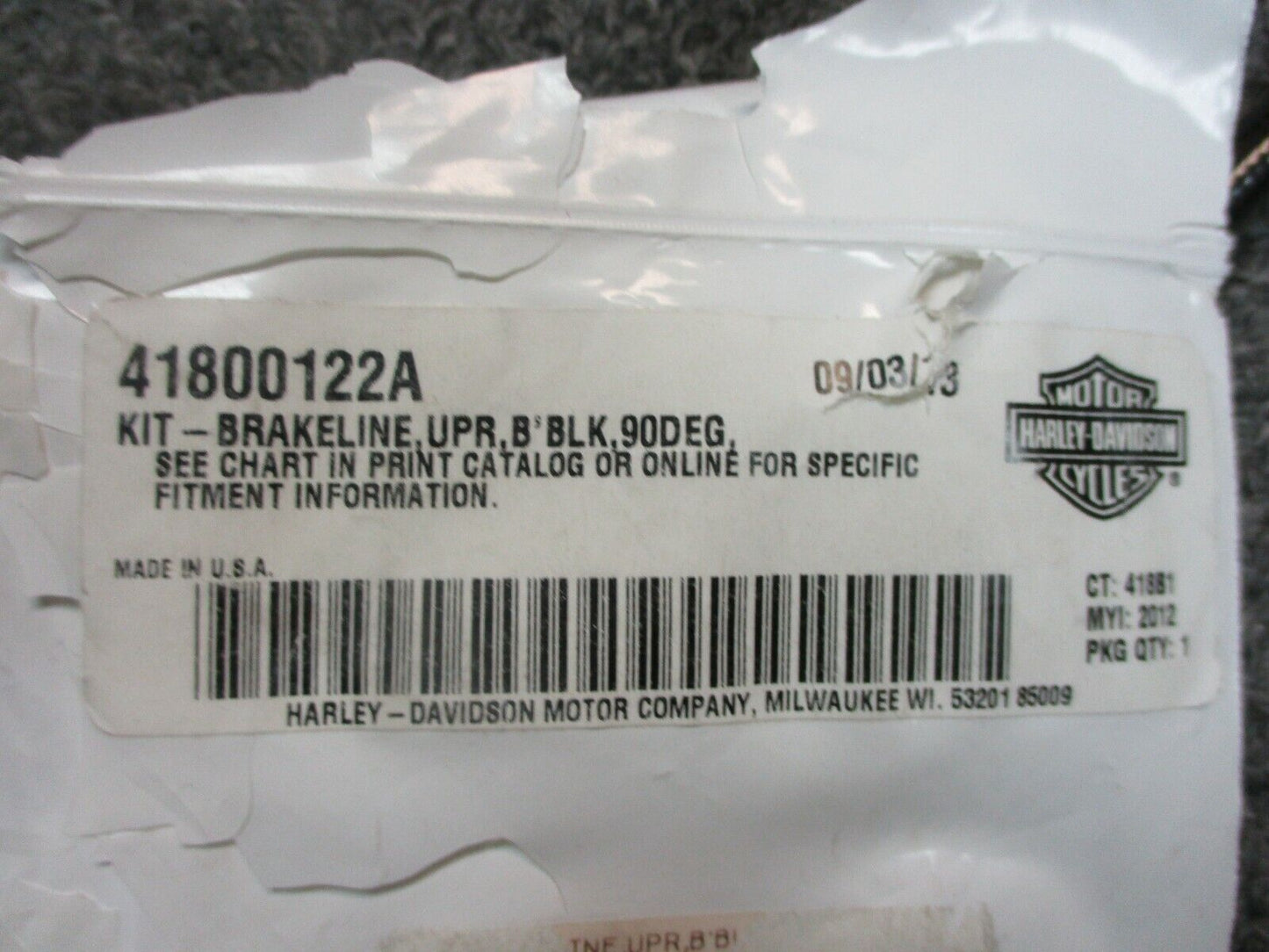 Harley Davidson OEM  DYNA/FXST Front Upper Brake Line Black 41800122A