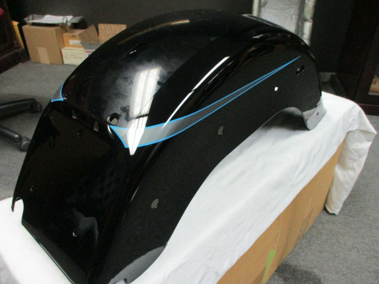 Harley Davidson OEM Fat Boy Rear Fender Vivid Black With Blue Stripe 59596-07DH