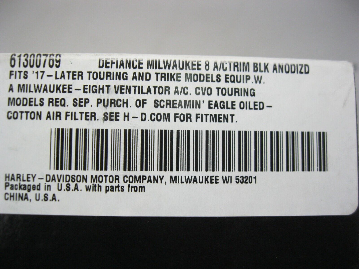 Harley-Davidson OEM Defiance Collection Ventilator Air Cleaner Trim 61300769