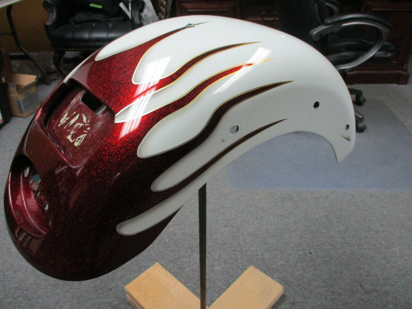 Custom Rear Fender White with Red Pearl Flames Softail Models