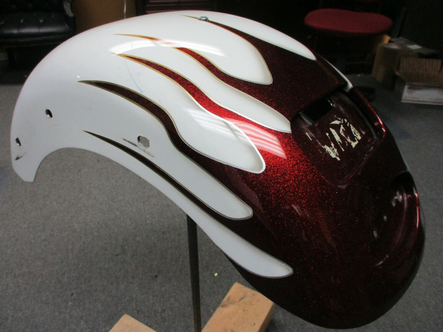 Custom Rear Fender White with Red Pearl Flames Softail Models