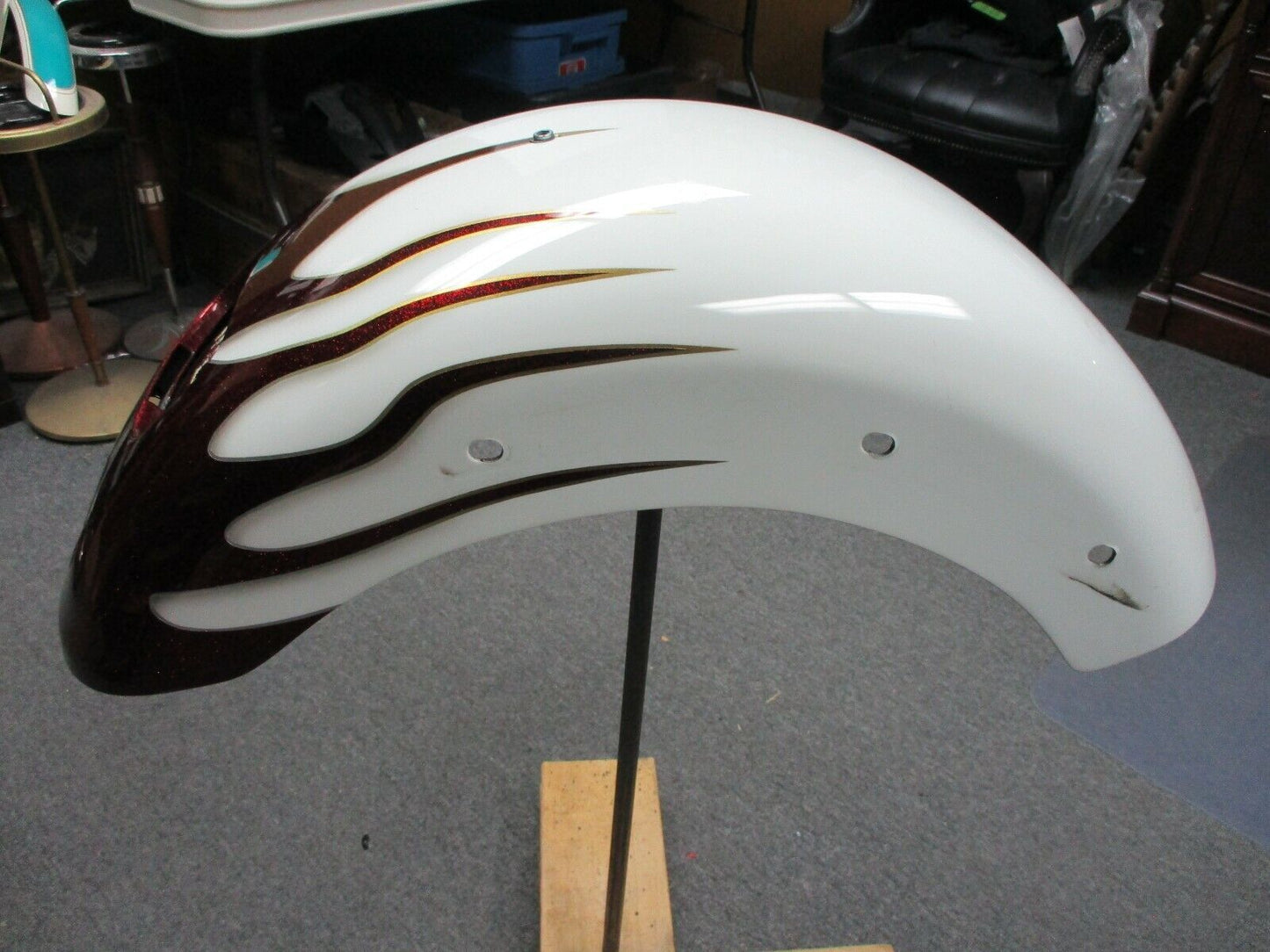 Custom Rear Fender White with Red Pearl Flames Softail Models