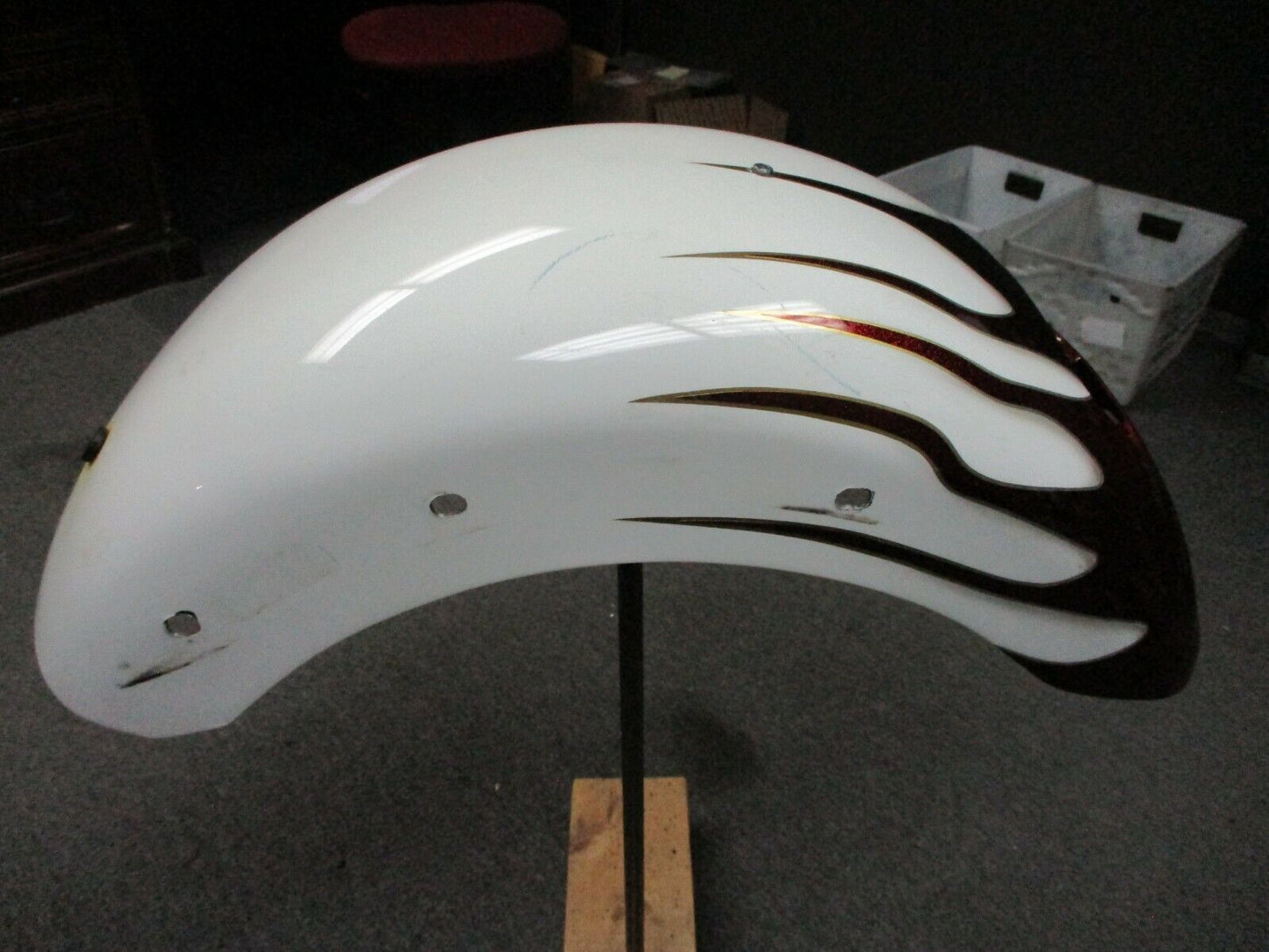 Custom Rear Fender White with Red Pearl Flames Softail Models