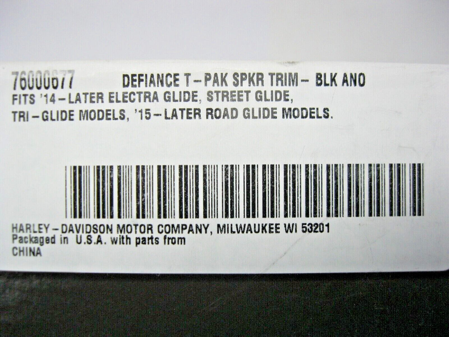 Harley Davidson OEM Defiance Black Anodized Tour-Pak speaker Trim 76000677