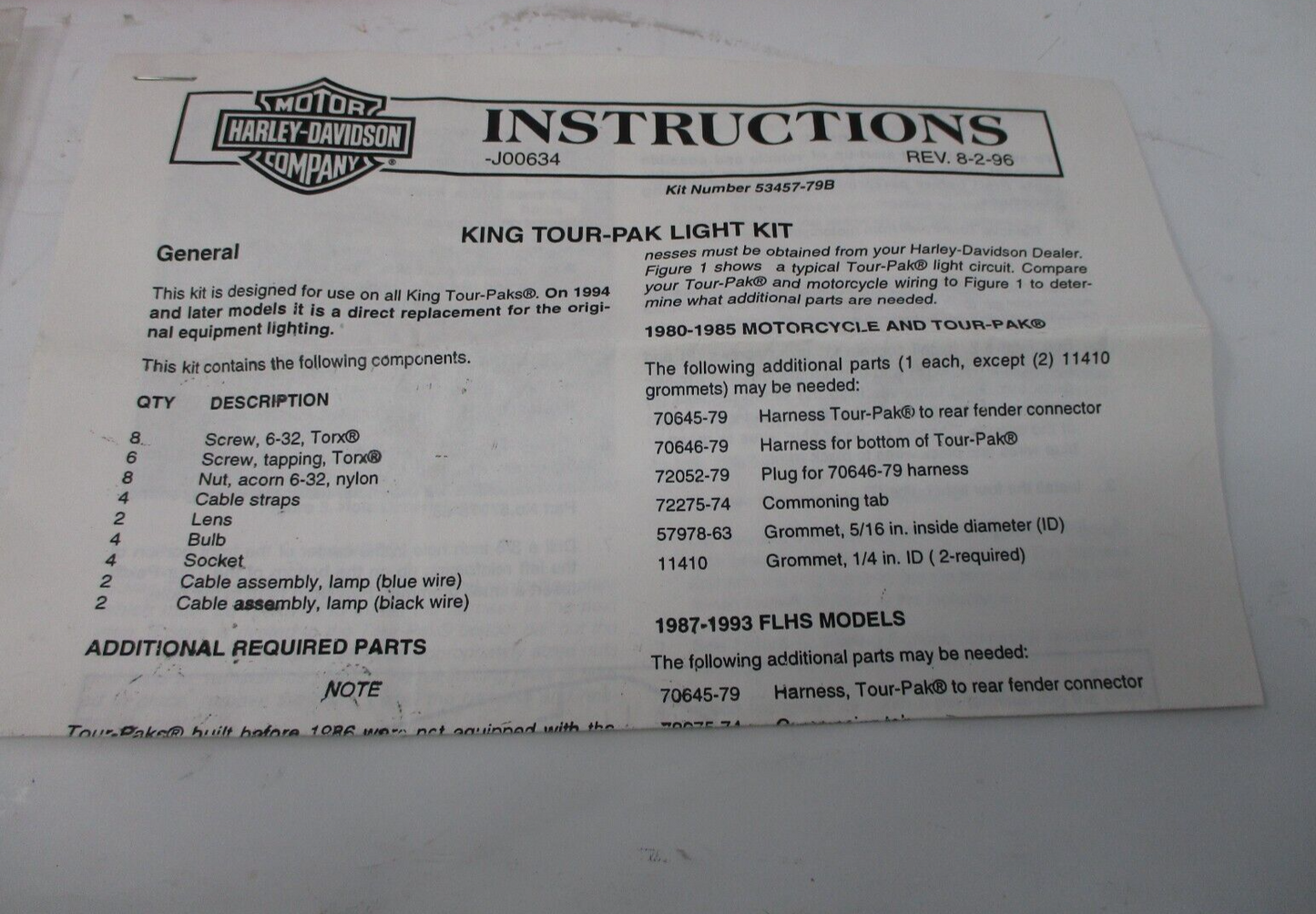 Harley-Davidson Tour Pak Sidelight Kit '84-later 53457-79B