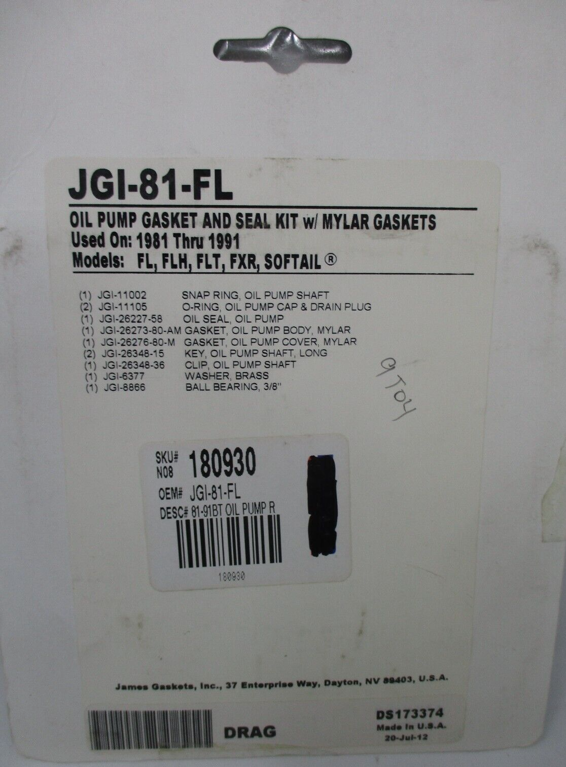 JAMES GASKET Oil Pump and Seal Kit w/ Mylar Gasket JGI-81-FL