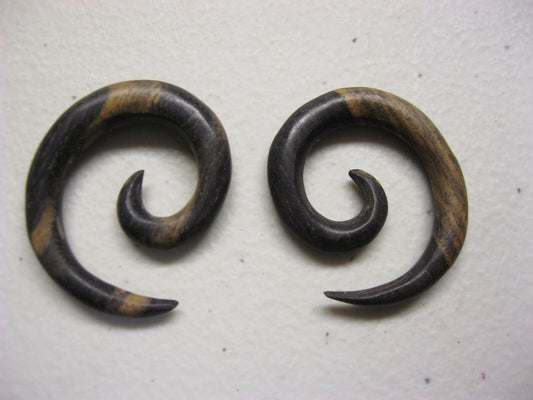 BROWN WOODEN SPIRAL TRIBAL EARRINGS