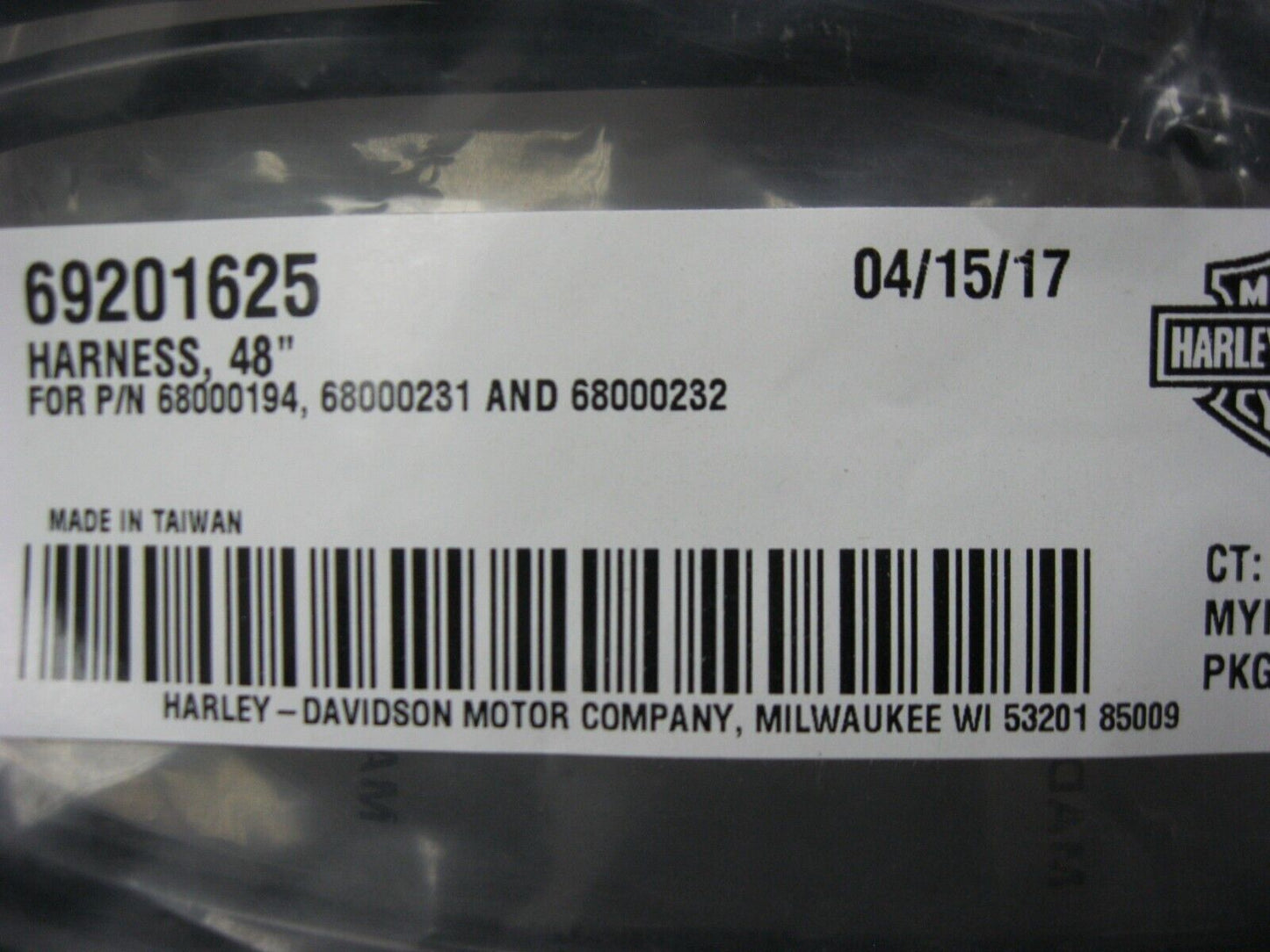 Harley-Davidson OEM Glo Light Wiring Harness - 48 in. Jumper Harness 69201625