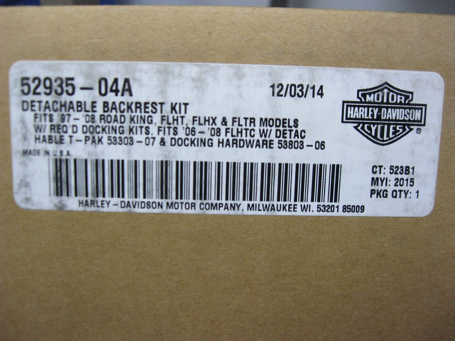 Harley-Davidson OEM  Chrome Detachable Back Rest Kit 52935-04A