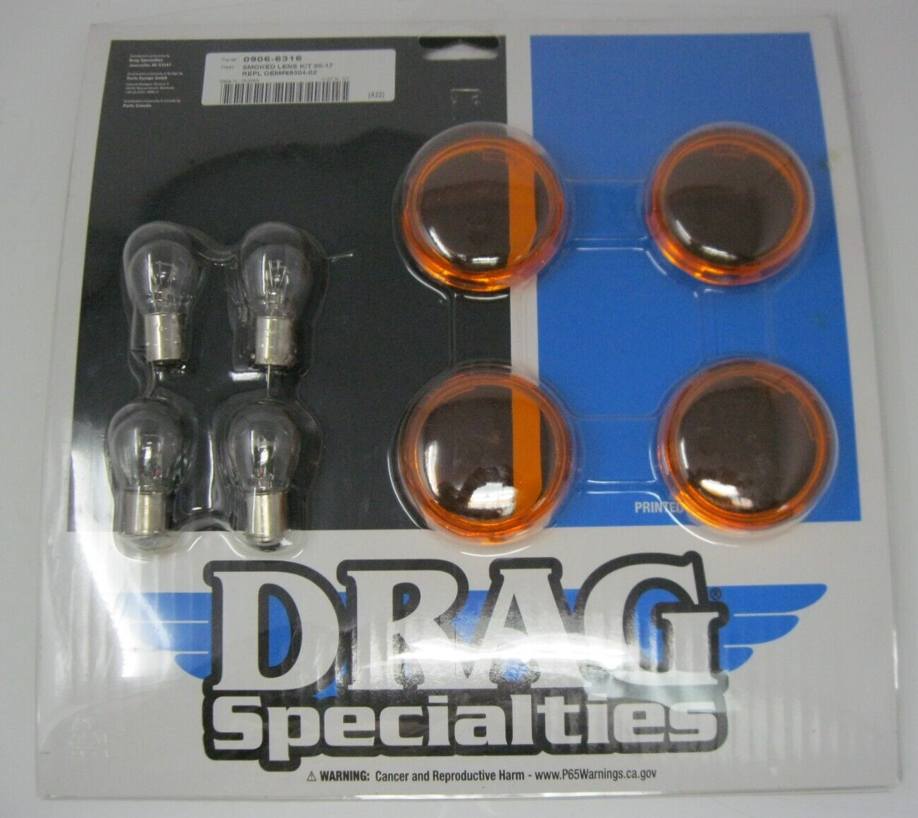 DRAG SPECIALTIES  00-17 FXST/FXD/02-18 XL SMOKED  LENS KIT OEM  0906-6316