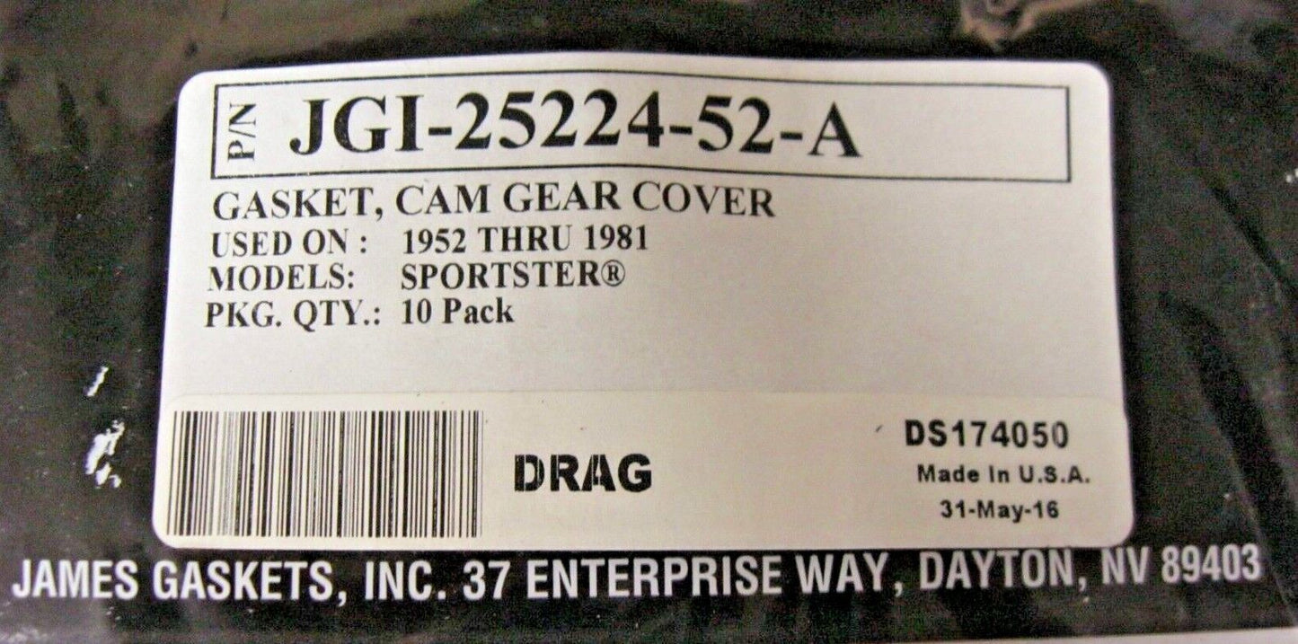 James Gaskets for 52-81 Harley Sportster Cam Gear Cover (10-Lot) JGI-25224-52-A