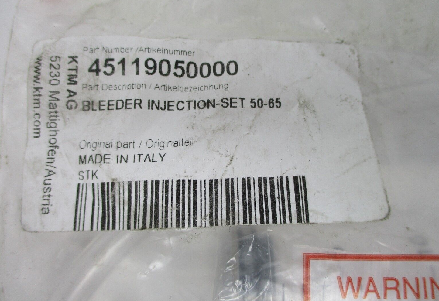 KTM BLEEDER INJECTION SET 50-65 45119050000