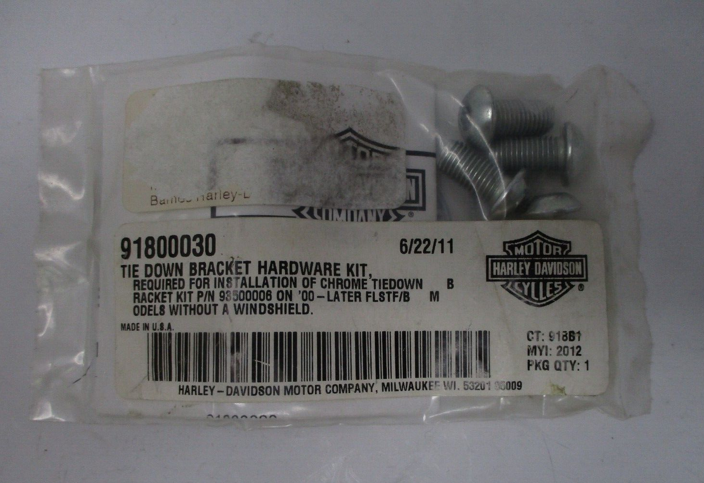 Harley-Davidson Tie-Down Bracket Hardware Kit 91800030