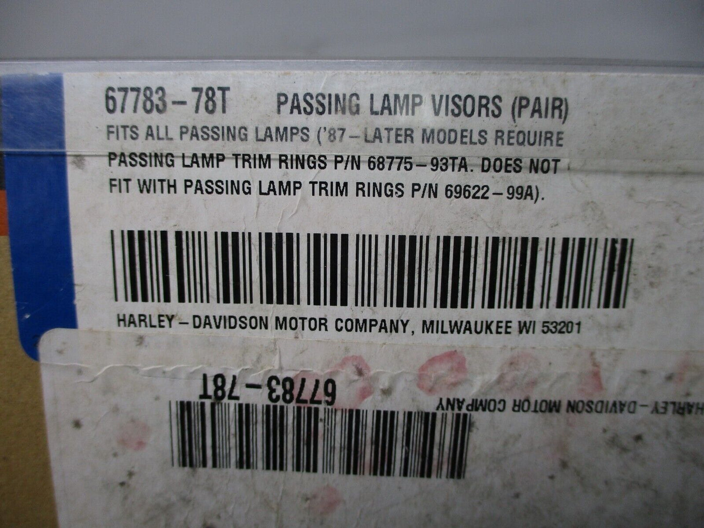 Harley-Davidson Passing Lamp Visor 67783-78T SINGLE UNIT