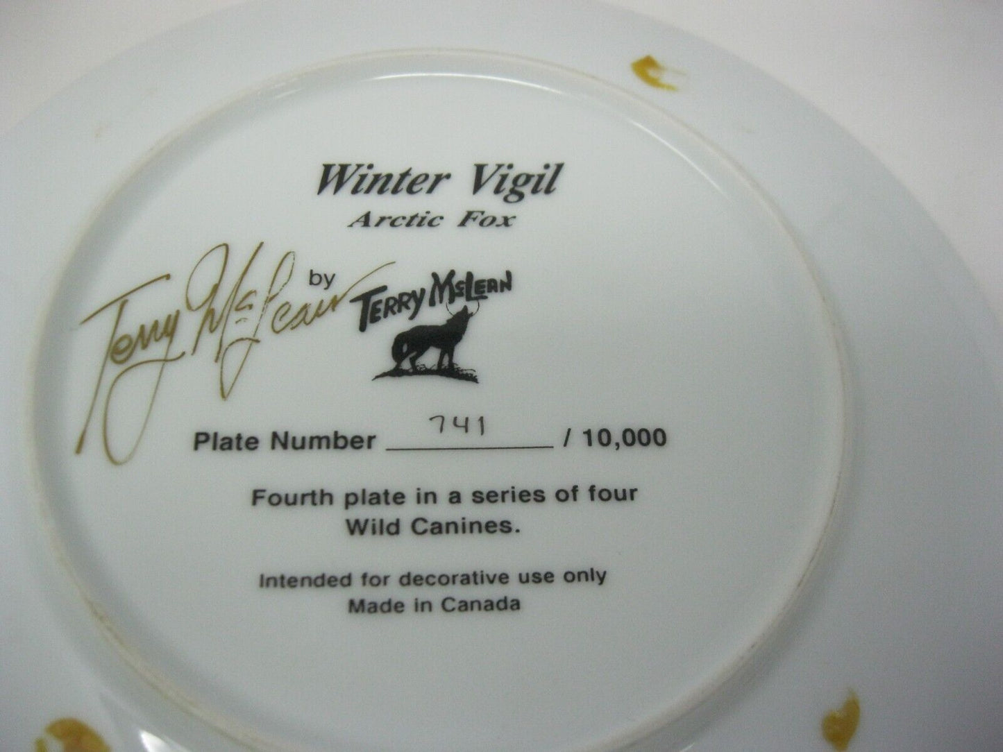 Terry McLean Collector Plate "Winter Vigil" Signed, Limited Edition