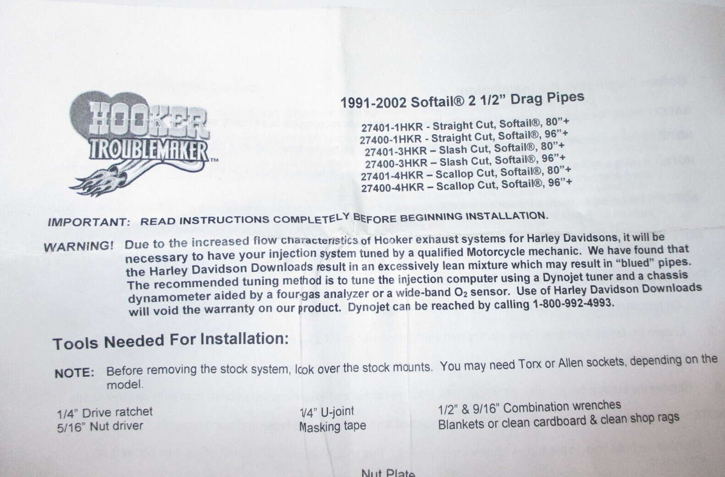Installation Hardware Kit for Hooker 2.5" Drag Pipe Fits Harley  Softail '91-'02