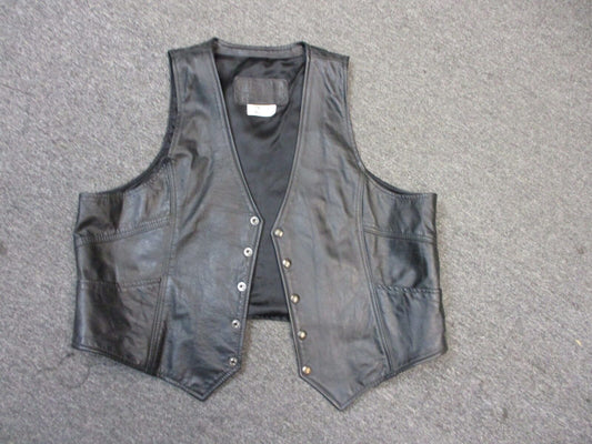 Ladies Size 2 Leather Vest Snap Button Front with two side pockets.